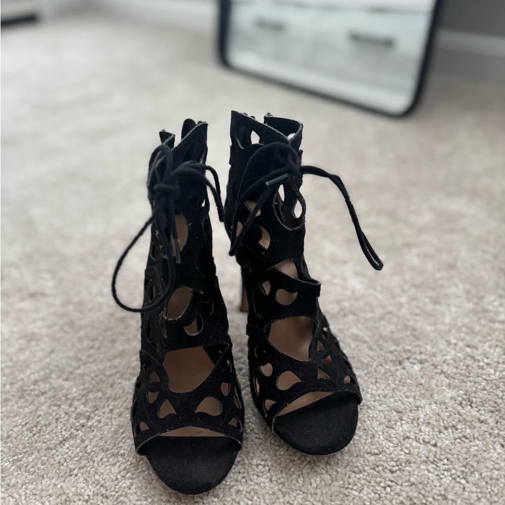 Aldo Black Cutout Lace-Up Heels